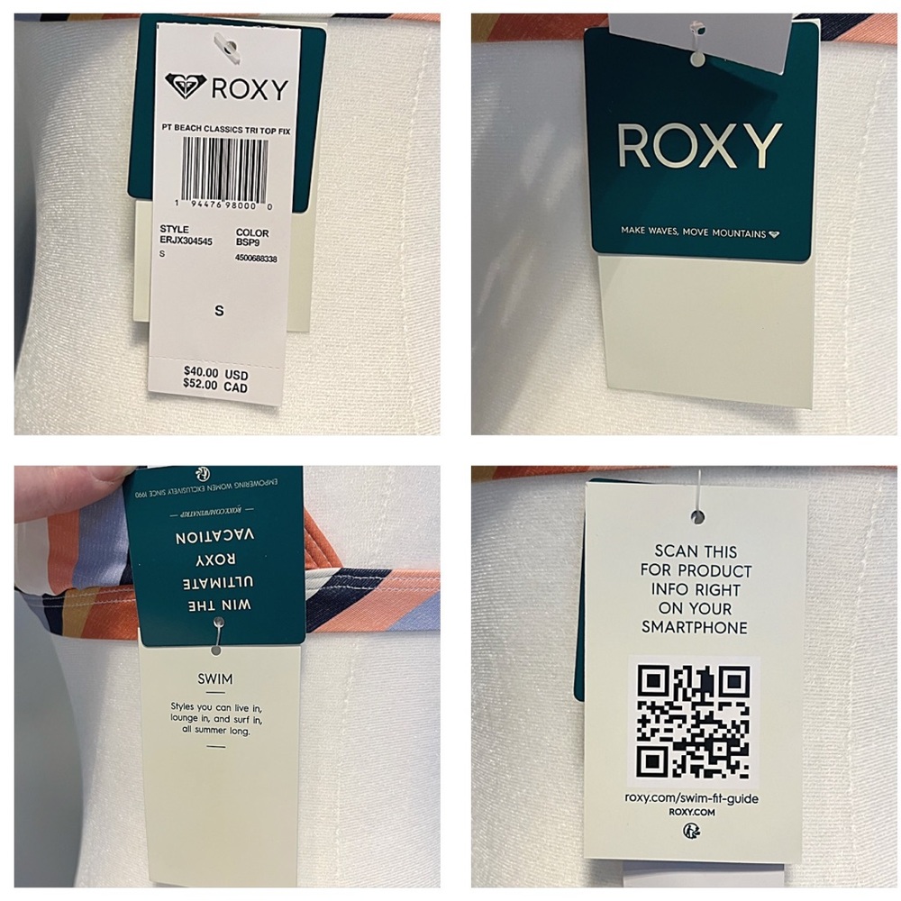 BNWT ROXY Beach Classics Fixed Triangle Bikini Top color MOOD INDIGO Stripe SZ S - Picture 10 of 15